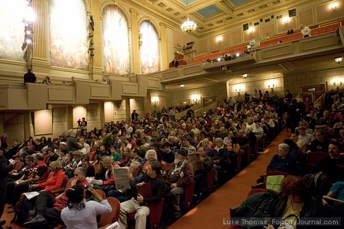 Green Party members and supporters packed into Herbst Theatre.