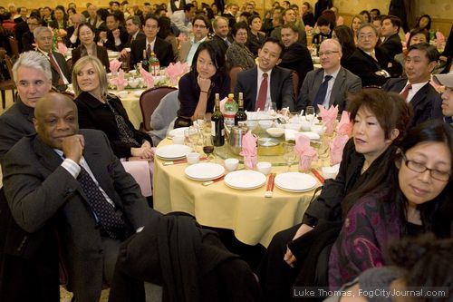 SFPD Chief George Gascon (left) was recently spotted seated at the head table with former mayor Willie Brown, Chief of Staff Steve Kawa, Board of Supervisors President David Chiu, Supervisor Jane Kim and Rose Pak during a banquet honoring Jane Kim. Photo by Luke Thomas.