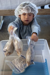 Zachary Wong, 5, helps put sealed bags of food in containers to be counted during Kids Against Hunger's event last Wednesday (June 27, 2012) at the Alameda County Fairgrounds in Pleasanton, Calif. The goal was to package 100 thousand bags of food in 10 hours. The food will be shipped to Haiti by the end of next week to feed the under resourced.
By: Jessica Worthington