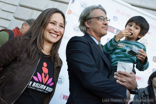 San Francisco Sheriff Ross Mirkarimi, his wife, Eliana Lopez and their four-year-old son, Theo, attended the One Billing Rising awareness campaign event in front of City Hall on Thursday.  Photos by Luke Thomas.