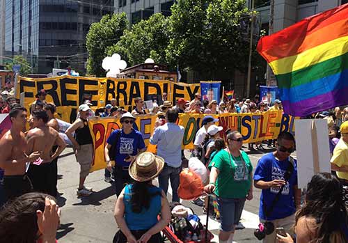 As many as 1100 marched in support of whistleblower Bradley Manning during Sunday's SF Pride Parade.  Photos by Ida Mojadad.