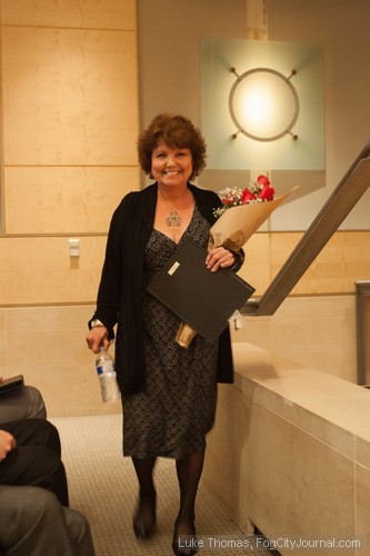 Georgia Killian was presented with flowers and a commendation from the San Francisco Public Defender's office.