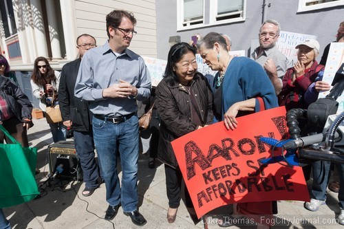 Rose Pak and DCCC member Hene Kelly strike up a conversation following the announcement.