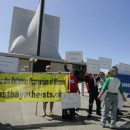 Protesters rally outside St. Mary's Cathedral in San Francisco against the Catholic Church's crackdown on nuns and women's reproduction rights.